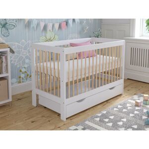 LOVE FOR SLEEP Luca Cot Bed 120x60cm with drawer (White/Pine) - White/Pine