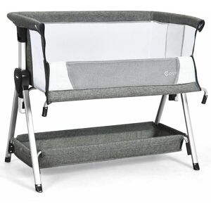 COSTWAY Portable Baby Crib w/ Wheels Height Adjustable Bedside Baby Crib Bedside Sleeper