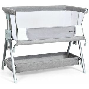 COSTWAY Portable Baby Crib w/ Wheels Height Adjustable Bedside Baby Crib Bedside Sleeper