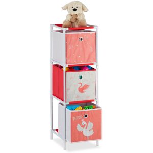 Children's Shelf with 3 Boxes, Toy Storage Stand for Girls, Cute Swan Design, Nursery Organiser, White/Red - Relaxdays