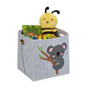 Felt Storage Basket, Animal Motif, Children, Foldable, HxWxD: 33 x 34 x 32 cm, Toys, Koala Print, Grey - Relaxdays