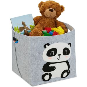 Felt Storage Basket, Animal Motif, Children, Foldable, HxWxD: 33 x 34 x 32 cm, Toys, Panda Print, Grey - Relaxdays