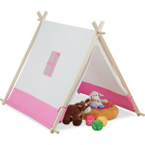 Play Tepee Tent, Small Teepee for Kids, Sunshade, HxWxD: 92 x 120 x 86 cm, for Indoors & Outdoors, White/pink - Relaxdays
