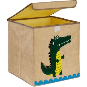 Storage Box for Kids, Crocodile Print, Toy Box, Foldable Basket, hwd: 33 x 33 x 33 cm, Toy Box, Beige/Green - Relaxdays