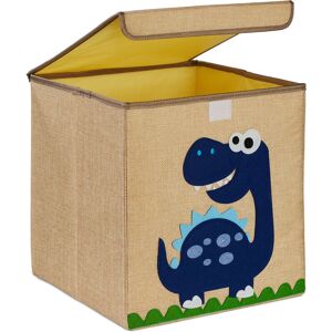 Storage Box for Kids, Dinosaur Print, Toy Box, Foldable Basket, hwd: 33 x 33 x 33 cm, Toy Box, Beige/Blue - Relaxdays