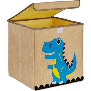Storage Box for Kids, Dinosaur Print, Toy Box, Foldable Basket, hwd 33 x 33 x 33 cm, Toy Box, Beige/Light Blue - Relaxdays