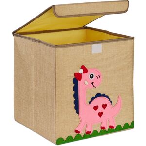 Storage Box for Kids, Dinosaur Print, Toy Box, Foldable Basket, hwd: 33 x 33 x 33 cm, Toy Box, Beige/Pink - Relaxdays