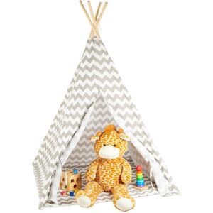 Teepee, Play Tent With Flooring, Includes Bag, Wigwam For Kids, HxWxD: 160 x 115 x 115 cm, White-grey - Relaxdays