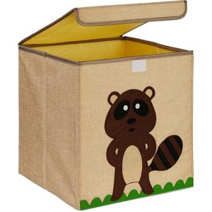 Storage Box for Kids, Beaver Print, Toy Basket, Foldable, HxWxD: 33 x 33 x 33 cm, Toy Box, Beige/Brown - Relaxdays