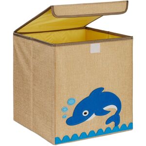 Relaxdays - Storage Box for Kids, Dolphin Print, Toy Basket, Foldable, HxWxD: 33 x 33 x 33 cm, Toy Box, Beige/Blue