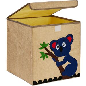 Storage Box for Kids, Koala Print, Toy Basket Children, Foldable, HxWxD 33 x 33 x 33 cm, Toy Box, Beige/Blue - Relaxdays