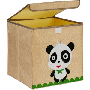 Storage Box for Kids, Panda Print, Toy Basket Children, Foldable, HxWxD 33 x 33 x 33 cm, Toy Box, Beige/White - Relaxdays