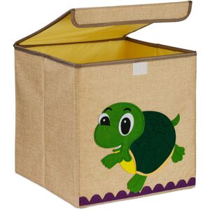 Storage Box for Kids, Turtle Print, Toy Basket, Foldable, HxWxD: 33 x 33 x 33 cm, Toy Box, Beige/Green - Relaxdays