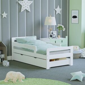 HOME DISCOUNT Taurus Solid Wood Toddler Bed With Underbed Drawer Storage, White, 140 x 70 cm