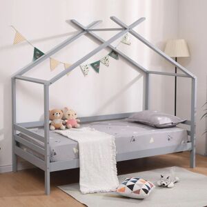 SLUMBERWORX Teddy kids wooden house treehouse single bed frame Grey - Grey