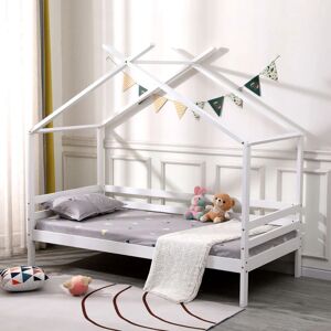 SLUMBERWORX Teddy kids wooden house treehouse single bed frame White - White