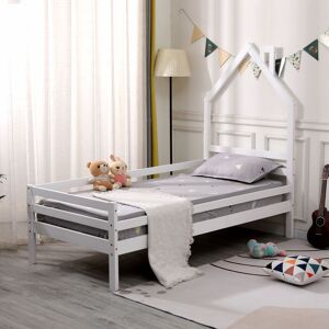 SLUMBERWORX Theo kids wooden house single bed frame White - White