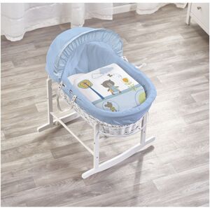 KINDER VALLEY Tiny Ted Blue White Wicker Moses Basket with Rocking Stand White, Quilt, Padded Liner, Body Surround & Adjustable Hood - Blue