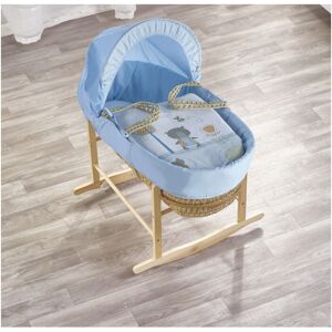 Kinder Valley - Tiny Ted Palm Moses Basket with Rocking Stand Natural, Quilt, Padded Liner, Body Surround & Adjustable Hood - Blue - Blue