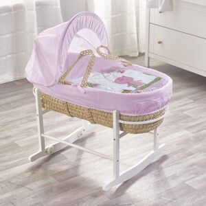 KINDER VALLEY Tiny Ted Palm Moses Basket with Rocking Stand White, Quilt, Padded Liner, Body Surround & Adjustable Hood - Pink - Pink