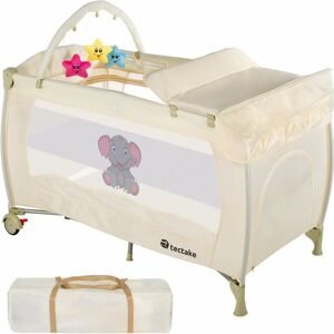 TECTAKE Travel cot Elephant 132x75x104cm with changing mat, play bar & carry bag - cot bed, baby travel cot, pop up travel cot - beige - beige