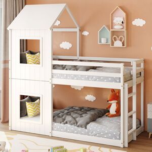 MODERNLUXE Bunk bed House Bed 3FT Treehouse Cabin Bed Frame with Treehouse Canopy & Ladder White