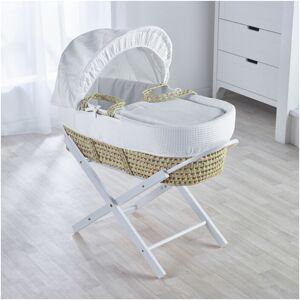 Kinder Valley - Waffle Palm Moses Basket with Folding Stand White, Quilt, Padded Liner, Body Surround & Adjustable Hood - White - White