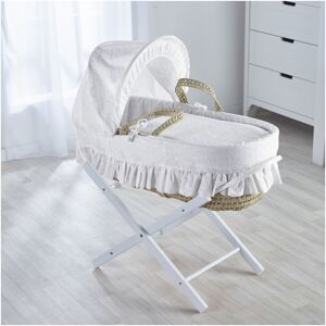 Kinder Valley - White Broderie Anglaise Moses Basket with Folding Stand White, Quilt, Padded Liner, Body Surround & Adjustable Hood