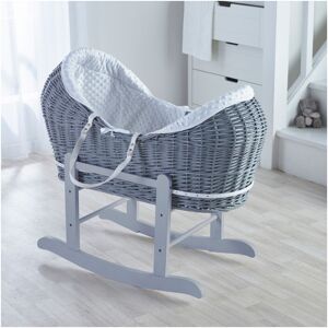 Kinder Valley - White Dimple Grey Pod Moses Basket with Rocking Stand Deluxe Grey,Fleece Lined Coverlet & Full Body Surround - White