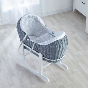 KINDER VALLEY White Dimple Grey Pod Moses Basket with Rocking Stand Deluxe White, Fleece Lined Coverlet & Full Body Surround - White