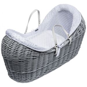 Kinder Valley - White Dimple Grey Wicker Pod Moses Basket with Fleece Lined Coverlet & Full Body Surround