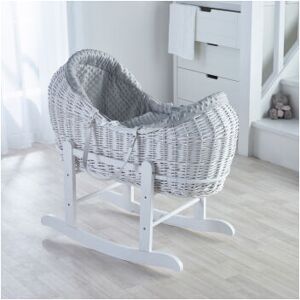 Kinder Valley - Grey Dimple White Pod Moses Basket with Rocking Stand Deluxe White, Fleece Lined Coverlet & Full Body Surround - Grey