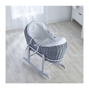 Kinder Valley - White Waffle Grey Pod Moses Basket with Rocking Stand Deluxe Grey, Fleece Lined Coverlet & Full Body Surround - White