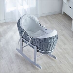 Kinder Valley - White Waffle Grey Pod Moses Basket with Rocking Stand Deluxe White, Fleece Lined Coverlet & Full Body Surround - White