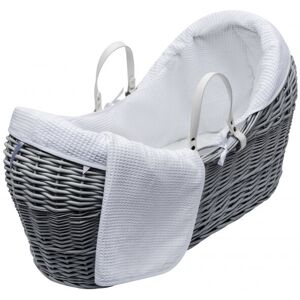 Kinder Valley - White Waffle Grey Wicker Pod Moses Basket with Fleece Lined Coverlet & Full Body Surround