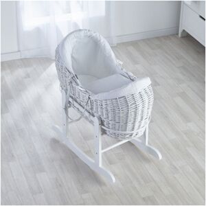 Kinder Valley - White Waffle White Pod Moses Basket with Rocking Stand Deluxe White, Fleece Lined Coverlet & Full Body Surround - White