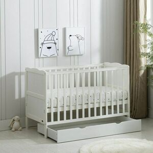 Mcc Direct - Wooden Baby Cot Bed & Drawer & Aloe Vera Mattress (Orlando with Drawer) white