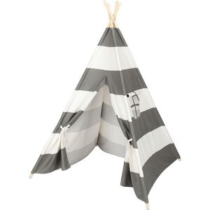 FAMIHOLLD Wooden Teepee Tent for Kids Gray and White Stripes 4 Poles