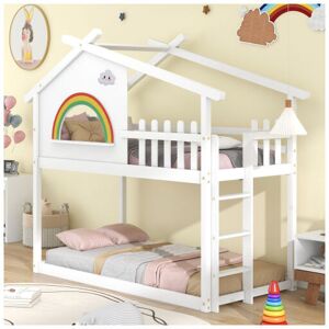 Dewdat - 3FT Children's Bunk Bed Frame with Ladder, House Bed, Bunk Bed for Kids, Teenagers (White, 190x90cm) Dewdat - 3FT Children's Bunk Bed Frame with Ladder, House Bed, Bunk Bed for Kids, Teenagers (White, 190x90cm)