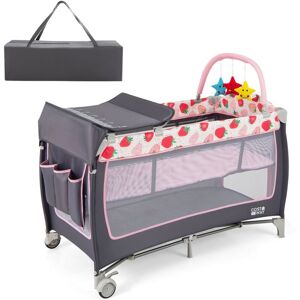 Costway - 4 in 1 Infant Nursery Center Folding Baby Playard w/ Toy Bar-Pink Costway - 4 in 1 Infant Nursery Center Folding Baby Playard w/ Toy Bar-Pink