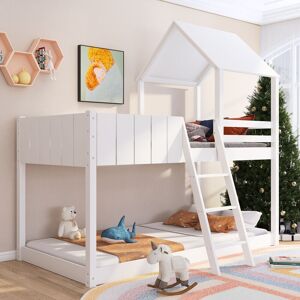 Modernluxe - Bunk Bed Loft Bed House Bed 3 ft Kids Single Cabin Bed with Ladder and Guard Rail White 90x190 cm Modernluxe - Bunk Bed Loft Bed House Bed 3 ft Kids Single Cabin Bed with Ladder and Guard Rail White 90x190 cm