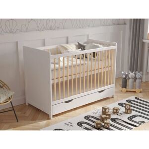 LOVE FOR SLEEP Tokyo Cot Bed 120x60cm with drawer (White/Pine) LOVE FOR SLEEP Tokyo Cot Bed 120x60cm with drawer (White/Pine)