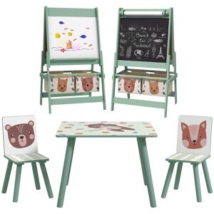 Zonekiz - Kids Table and Chairs and Kids Easel Set with Storage, Green Zonekiz - Kids Table and Chairs and Kids Easel Set with Storage, Green
