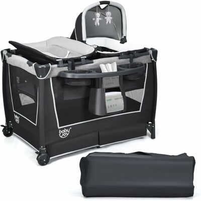 Costway 4 In 1 Foldable Travel Cot, Portable Baby Bed Playard With Bassinet, Changing Table, Cradle, Music Box, Wheels And Carry Bag, Nursery Center For Boys And Girls (grey) Costway 4 In 1 Foldable Travel Cot, Portable Baby Bed Playard With Bassinet, Changing Table, Cradle, Music Box, Wheels And Carry Bag, Nursery Center For Boys And Girls (grey)