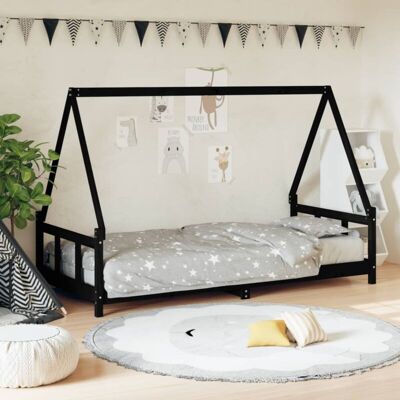 Kids Bed Frame Black 90x190 cm Solid Wood Pine Vidaxl Kids Bed Frame Black 90x190 cm Solid Wood Pine Vidaxl