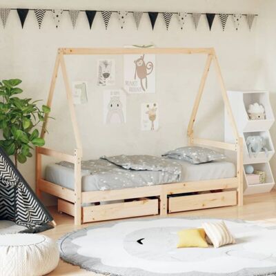 Kids Bed Frame with Drawers 80x160 cm Solid Wood Pine vidaXL Kids Bed Frame with Drawers 80x160 cm Solid Wood Pine vidaXL