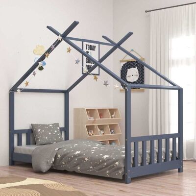 Les Tendances - Kids Bed Frame Grey Solid Pine Wood 80x160 cm vidaXL Les Tendances - Kids Bed Frame Grey Solid Pine Wood 80x160 cm vidaXL
