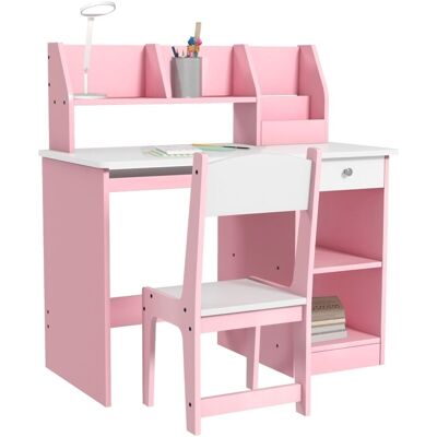 Two-Piece Kids Desk and Chair Set with Storage, for Ages 5-8 Years - Pink Two-Piece Kids Desk and Chair Set with Storage, for Ages 5-8 Years - Pink