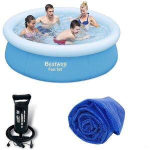 8 Ft Fast Set Pool With Hand Pump & Solar Cover Bundle - Bestway