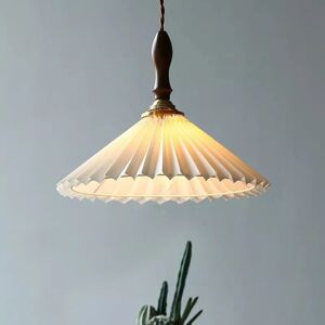 Retro Restaurant Chandelier Modern Style Solid Wood Bar Pleated Fabric Single Head Pendant Light 3500K (30x25cm) Denuotop